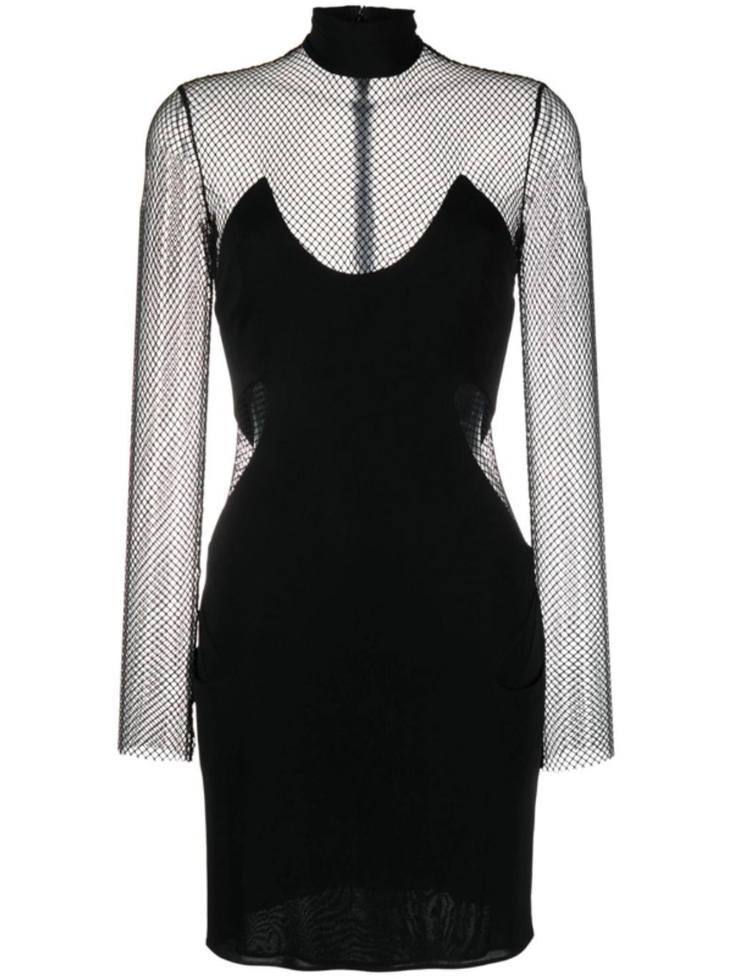 TOM FORD Black Crepe Mini Dress With Mesh Inset Details Product Image