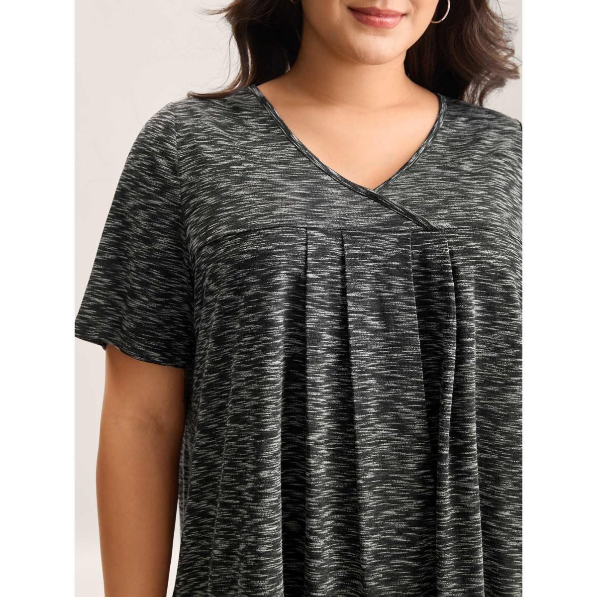 Plus Size Heather Surplice Neck Curvy Hem T-Shirt Black Women Overlapping Overlap Collar Loose Everyday-Casual T-shirts BloomChic 30/6X Product Image