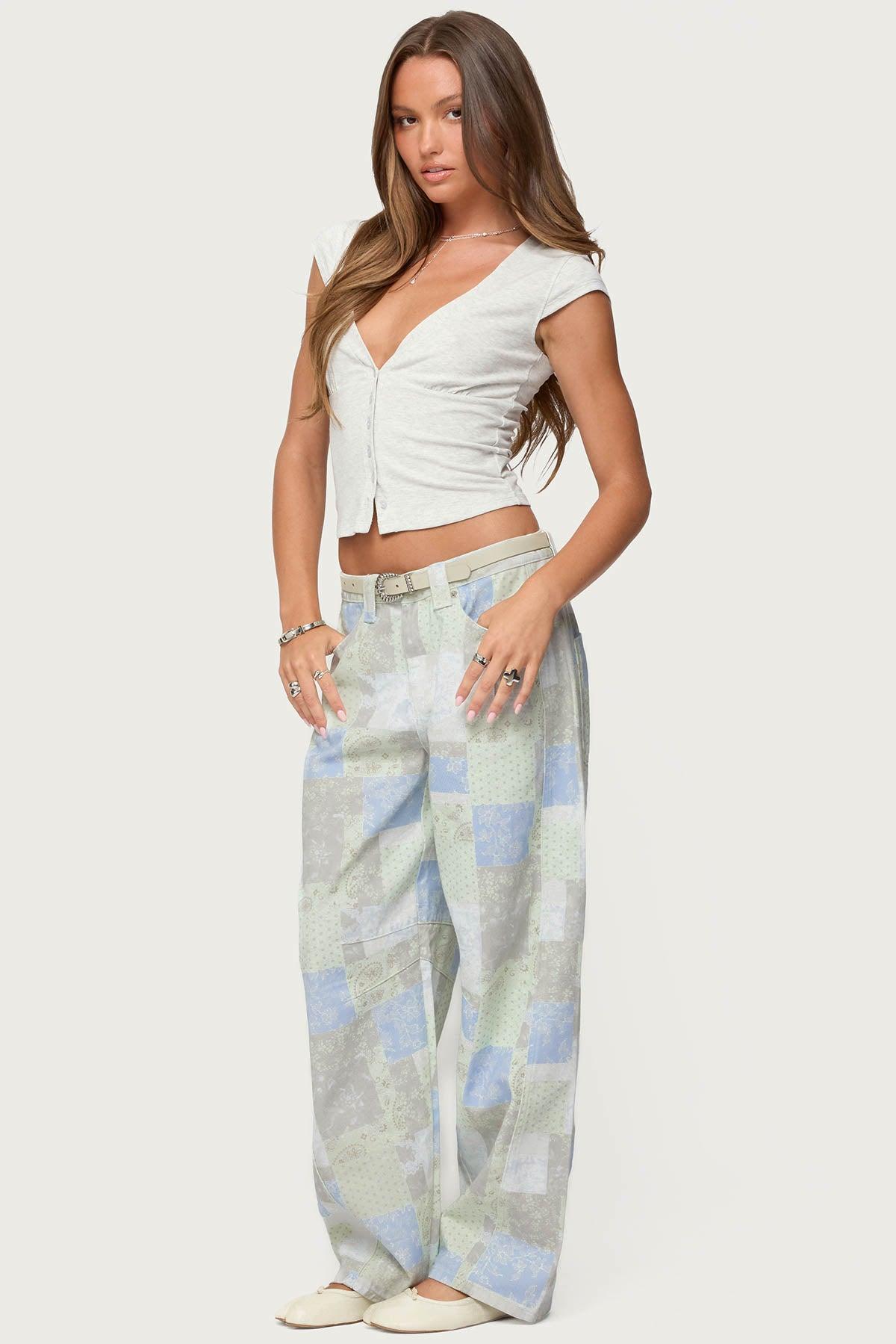 Patchwork Low Rise Baggy Jeans Product Image
