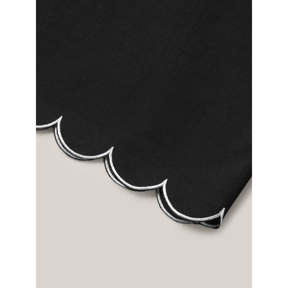 Plus Size Scalloped Hem Pull-On Wide-Leg Pants Women Black Elegant Wide Leg Mid Rise Everyday-Elegant Pants BloomChic 18-20/2X Product Image