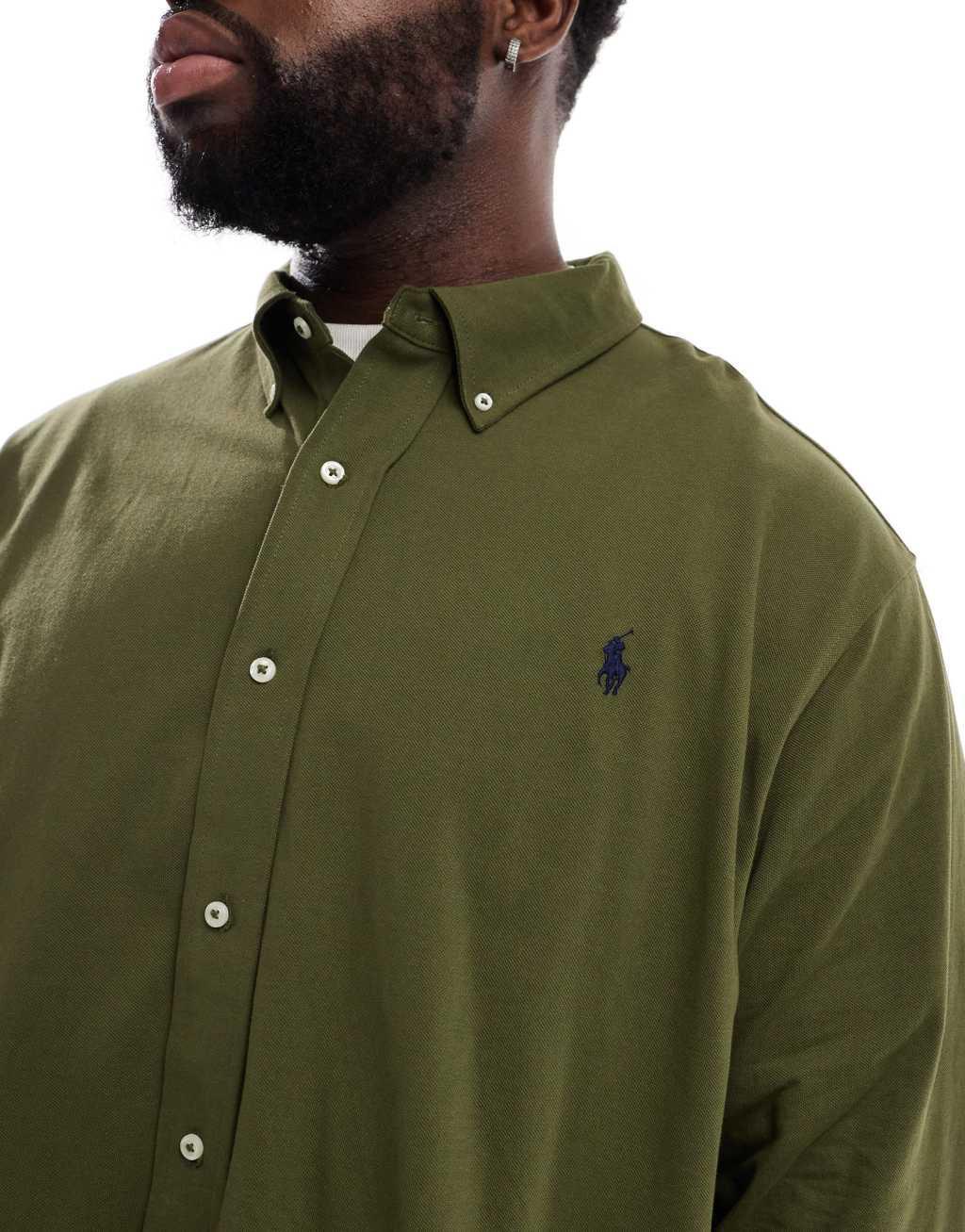 Polo Ralph Lauren Big & Tall icon logo pique shirt in dark green Product Image