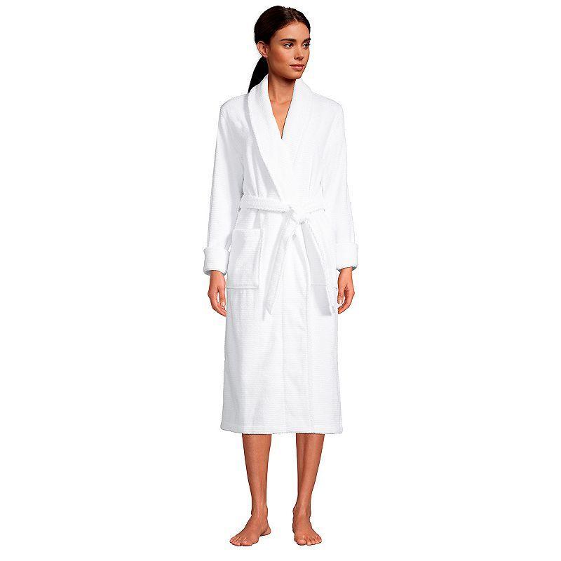 Women's Lands' End Cotton Terry Long Spa Bath Robe, Size: Small, White Product Image