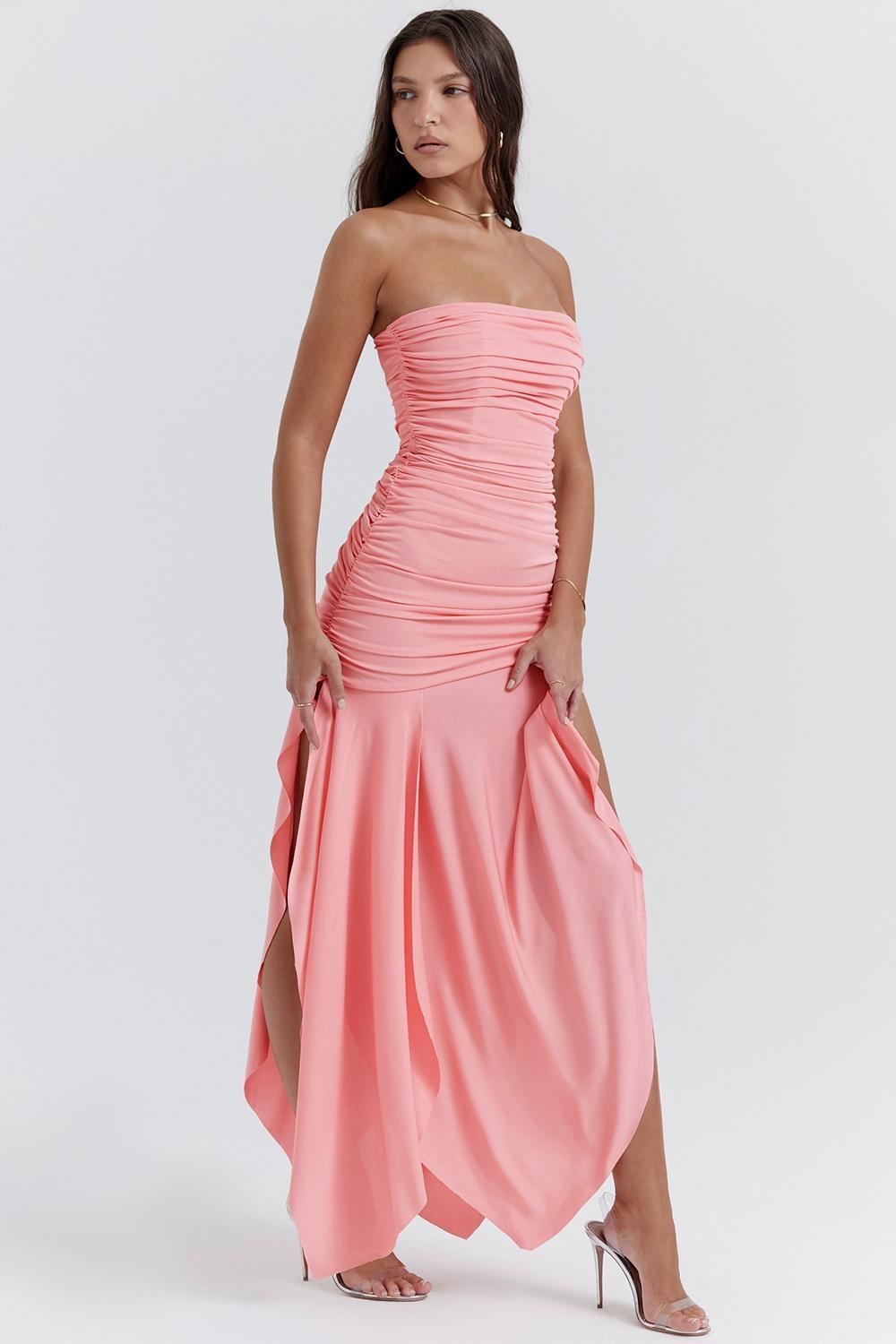 Ivana  apricot gathered asymmetric dress Product Image