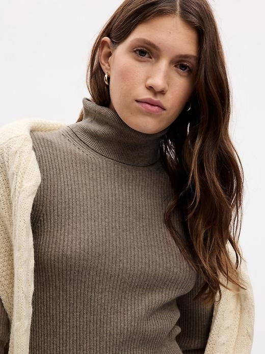 Turtleneck Rib Midi Sweater Dress Product Image