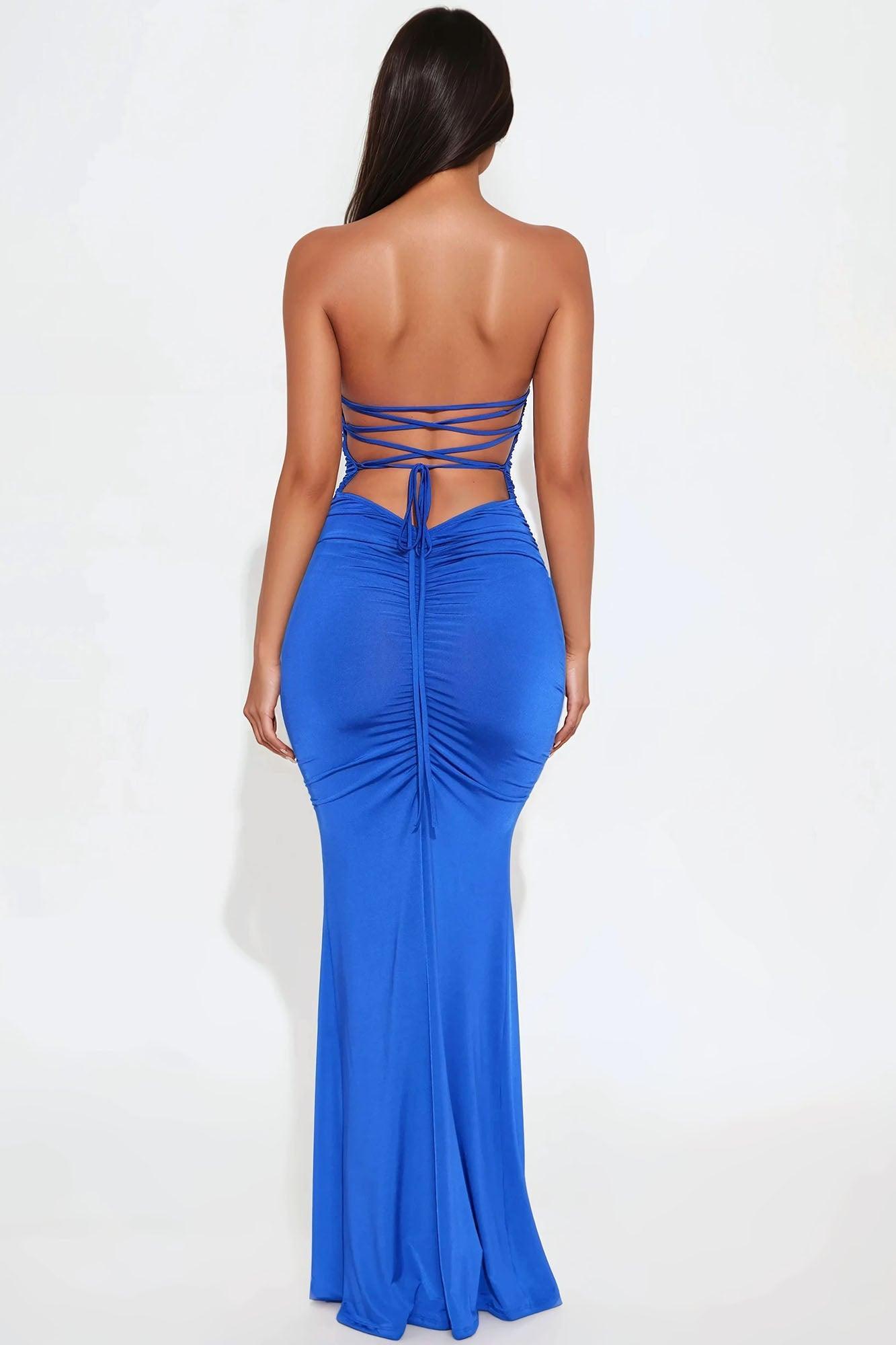 Chloe Ruched Strapless Maxi Dress - Royal Product Image
