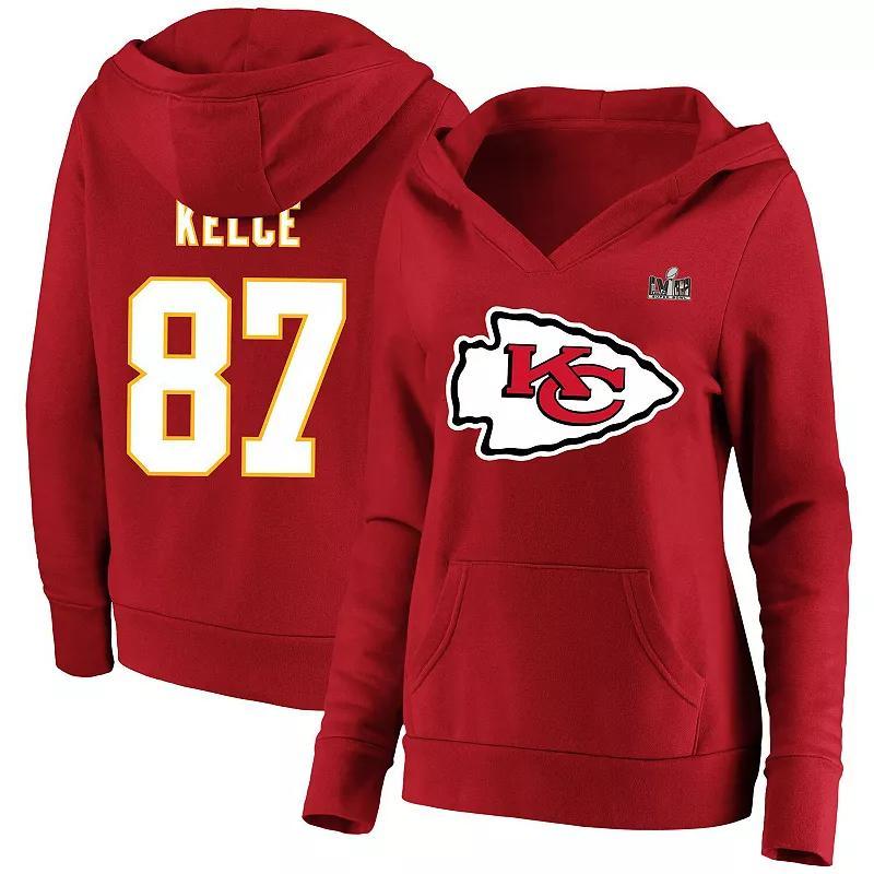 Womens Fanatics Branded Travis Kelce Kansas City Chiefs Super Bowl LVIII Name & Number Plus Size Fleece Pullover Hoodie Product Image