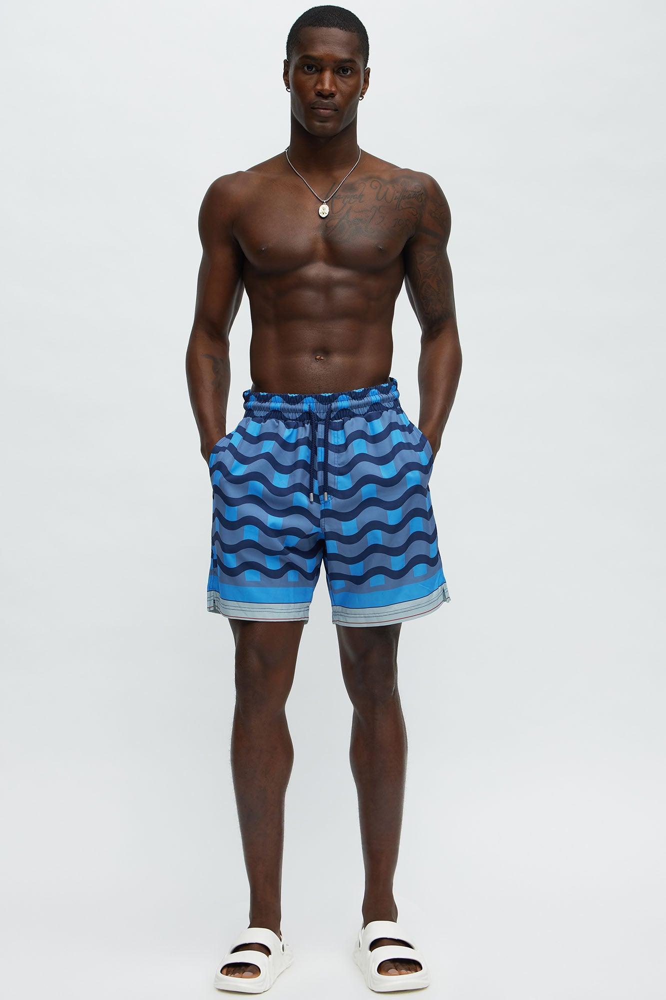 Sculpted Waves Printed Swim Classic Trunk - Blue Product Image
