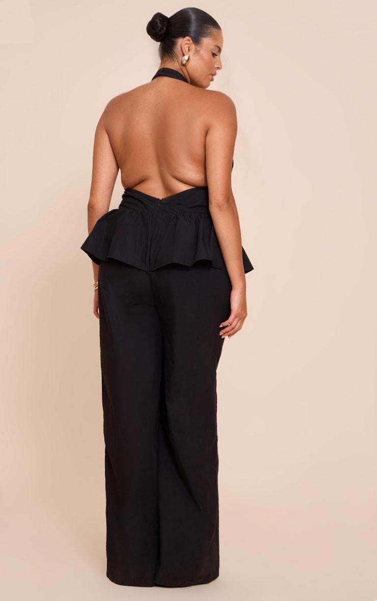 Plus Black Woven Peplum Hem Jumpsuit Product Image