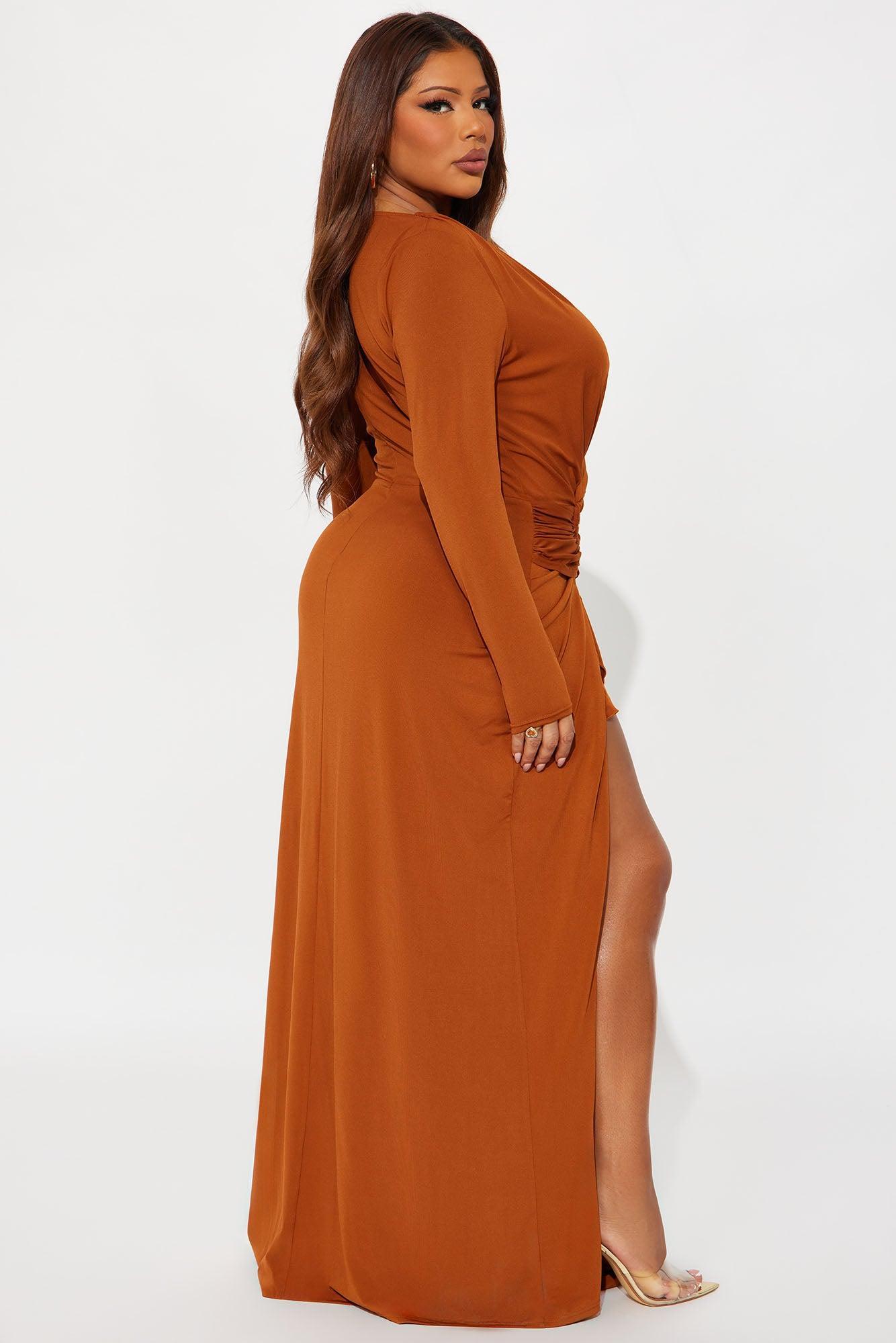 Layla Cut Out Long Sleeve Maxi Dress - Cognac Product Image