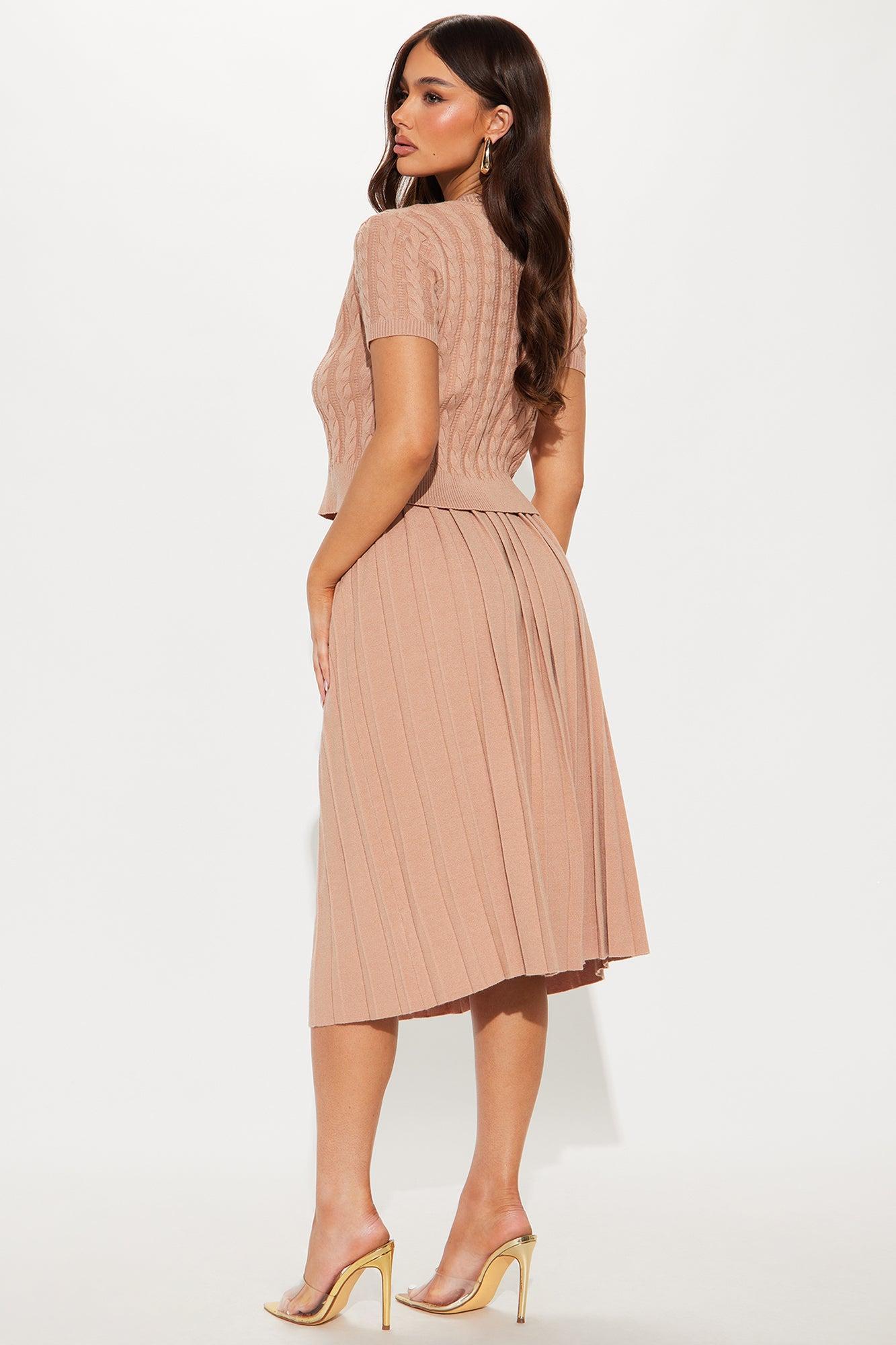 Sara Sweater Pleated Skirt Set - Taupe Product Image