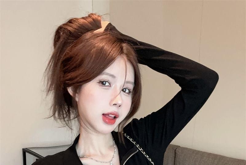 Stand Collar Plain Zip Jacket Product Image