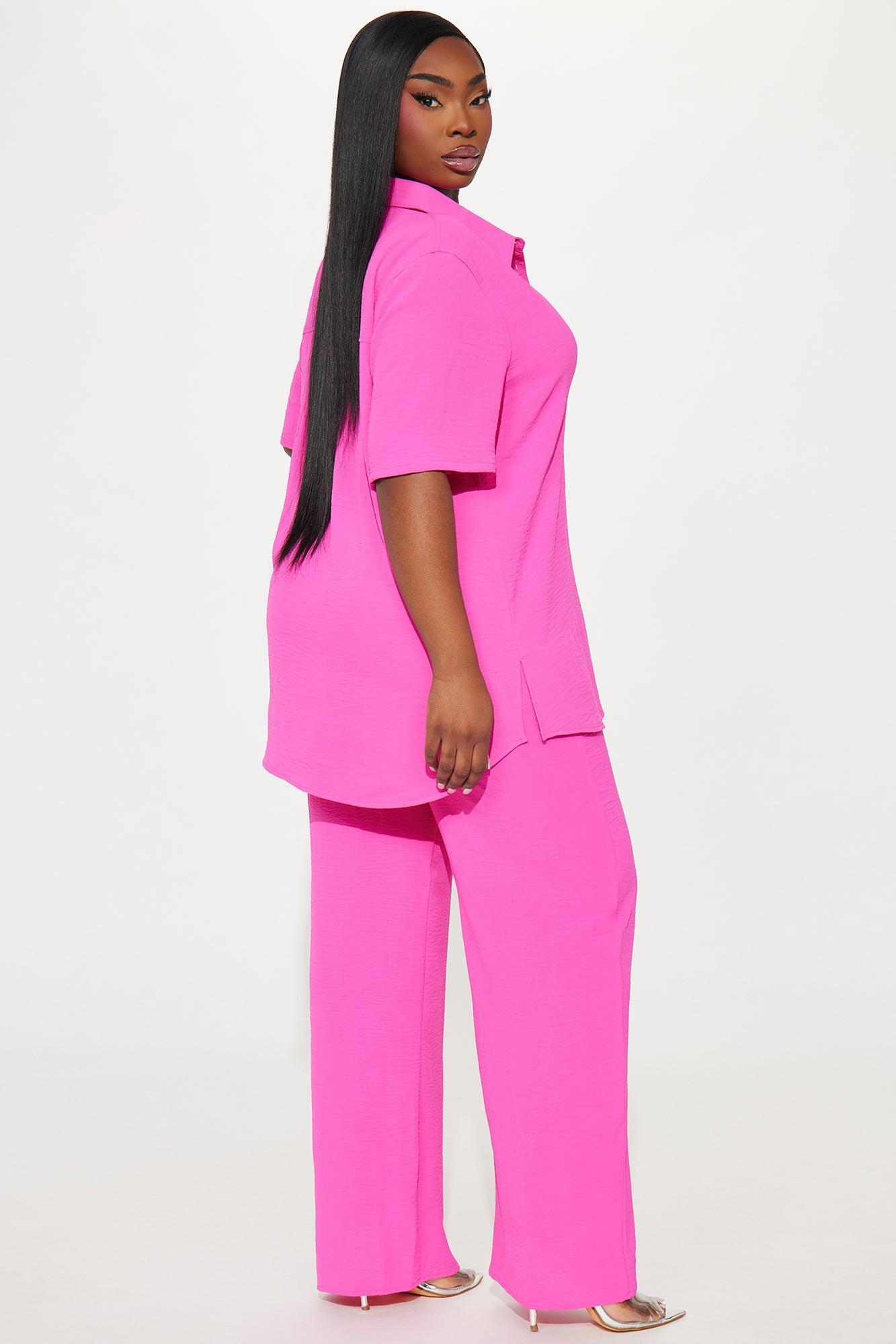 Makenzie Short Sleeve Pant Set - Hot Pink Product Image