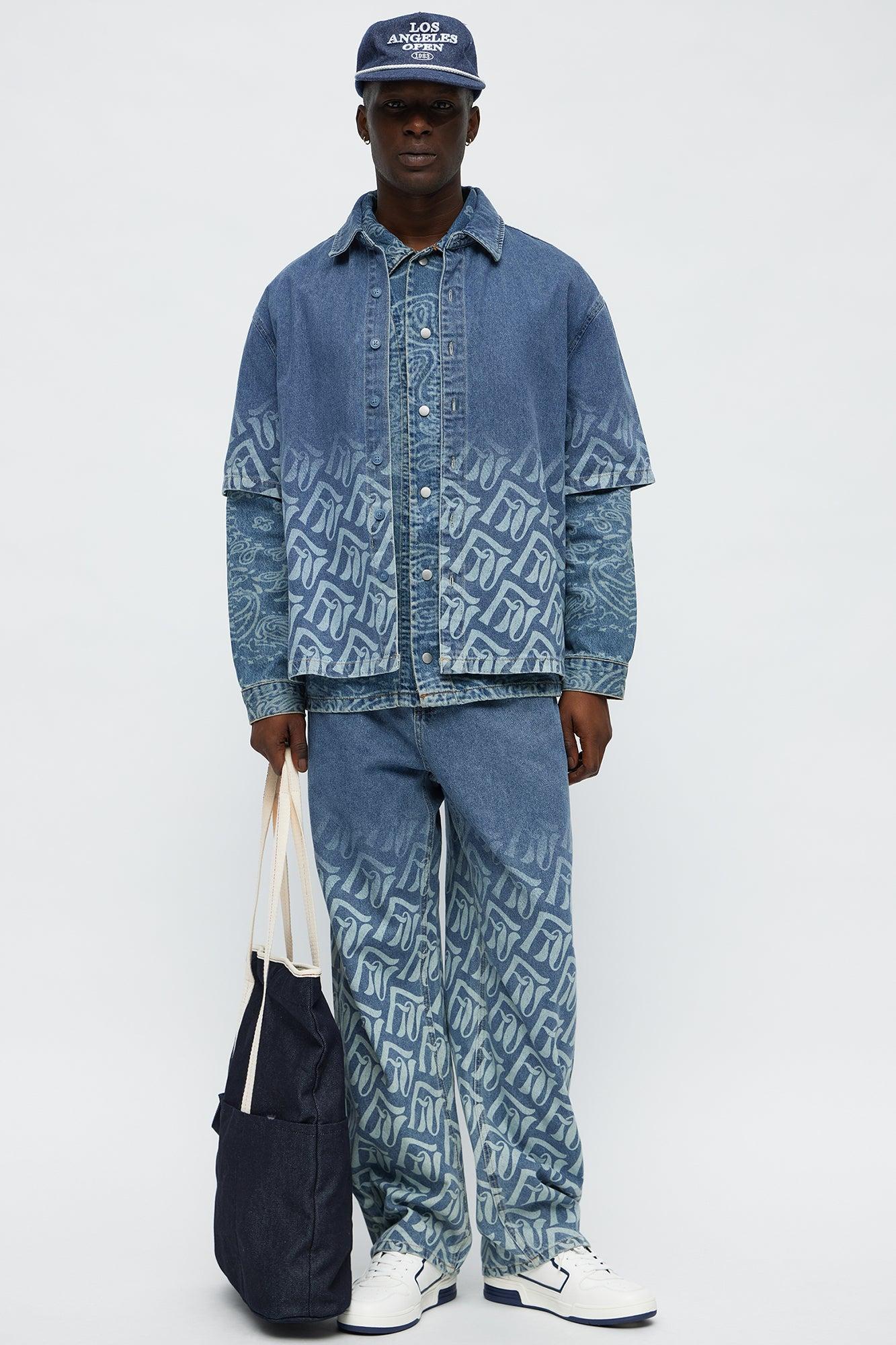 Baggy Chateau Monogram Jeans - Light Blue Wash Product Image