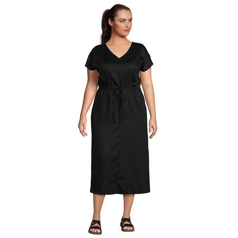 Plus Size Lands End Draped Dress, Womens Blue Classic Floral Product Image