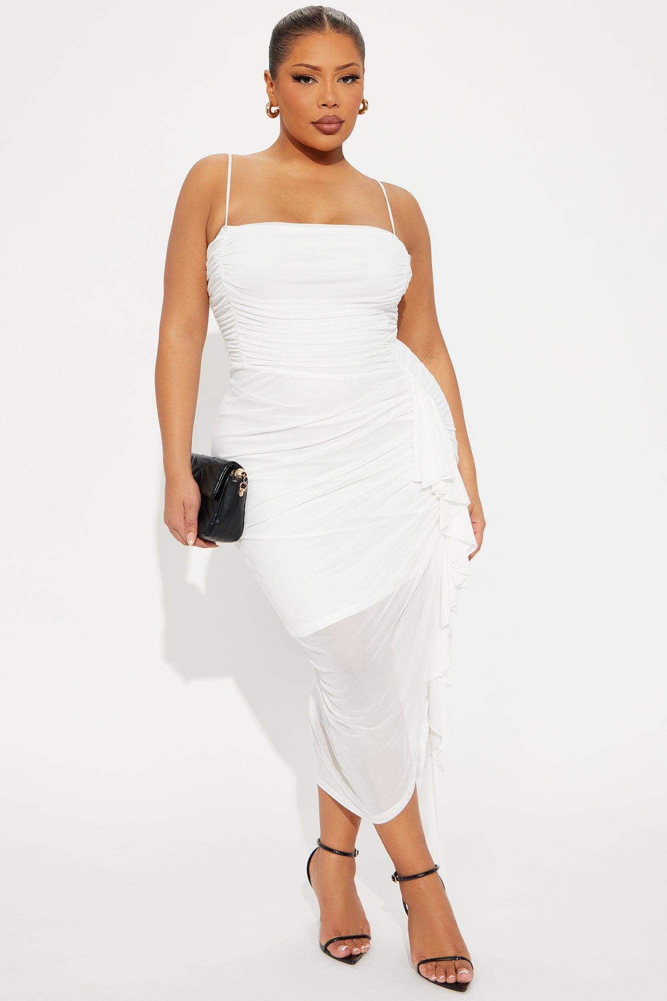 Pretty Lady Ruched Midi Dress - White Product Image