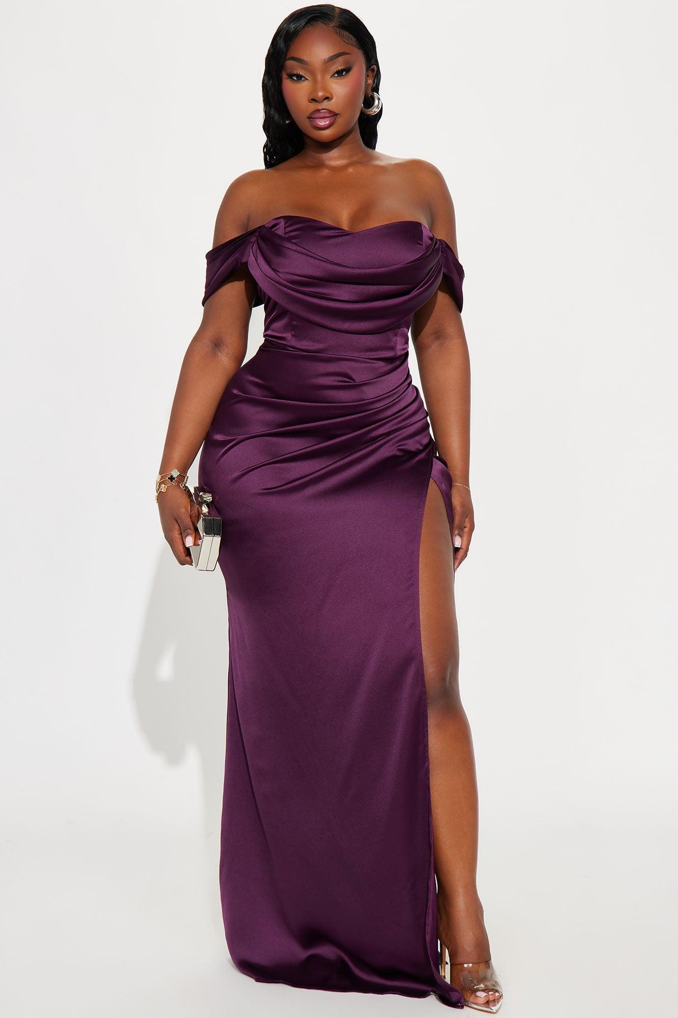 Dressing For Success Satin Maxi Dress - Plum Product Image