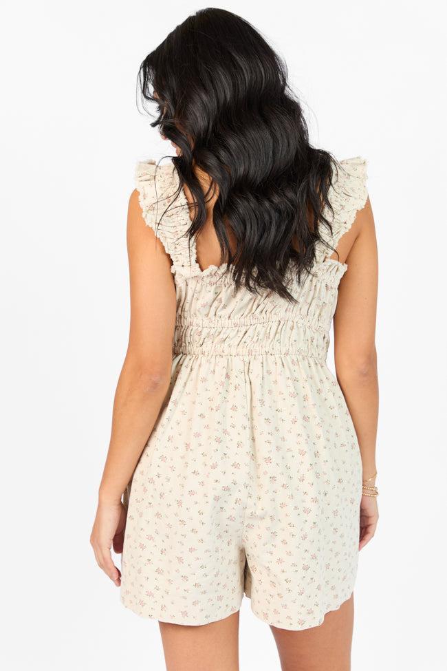 Out West Beige Printed Denim Romper Dress SALE Product Image