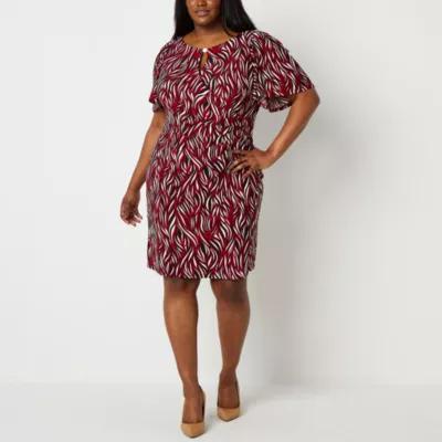 Black Label by Evan-Picone Womens Short Sleeve Waves Sheath Dress Plus Product Image