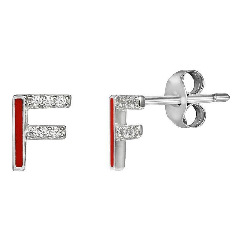 PRIMROSE Sterling Silver Cubic Zirconia Initial Stud Earrings, Women's, Orange K Product Image