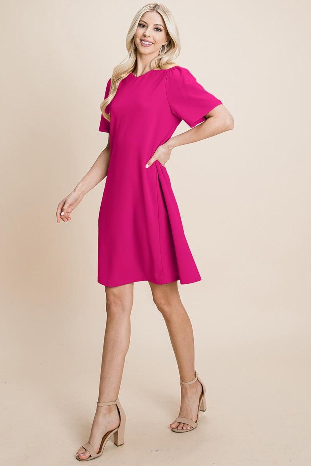 Loose Mini Dress V-Neck Short Sleeve Shift Dress Product Image