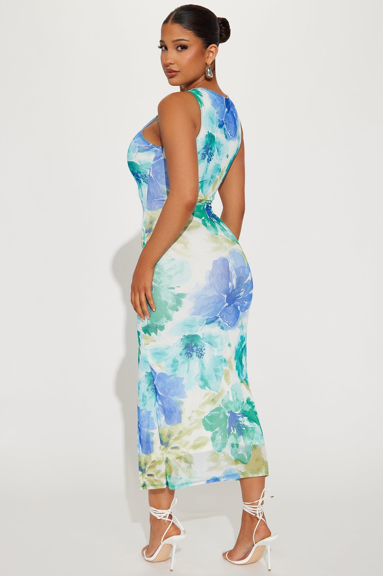 Out of Office Mesh Midi Dress - Green/combo Product Image