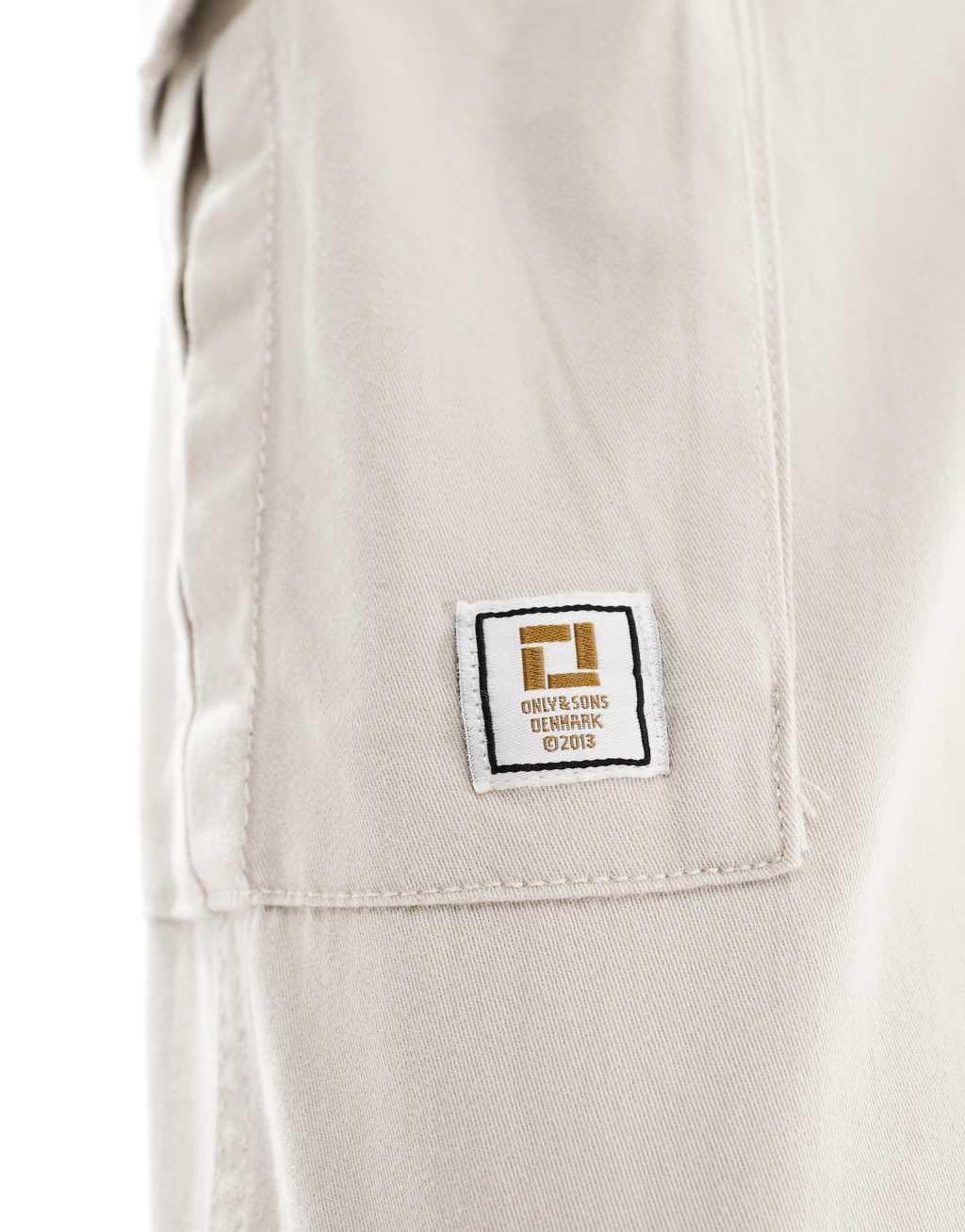 Only & Sons slim fit tapered cargo in ecru Product Image