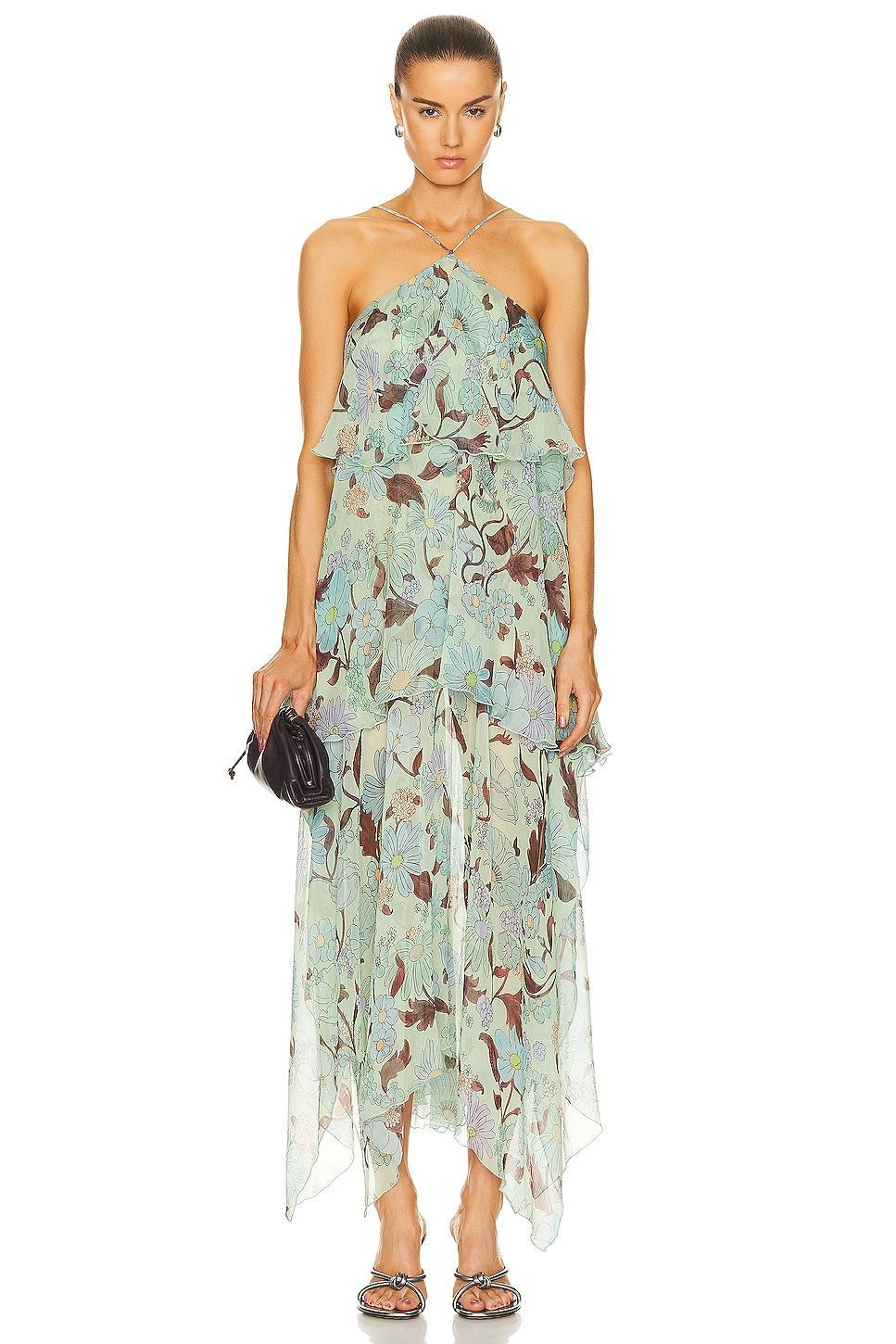 Stella McCartney Garden Print Frill Long Dress in Mint Product Image