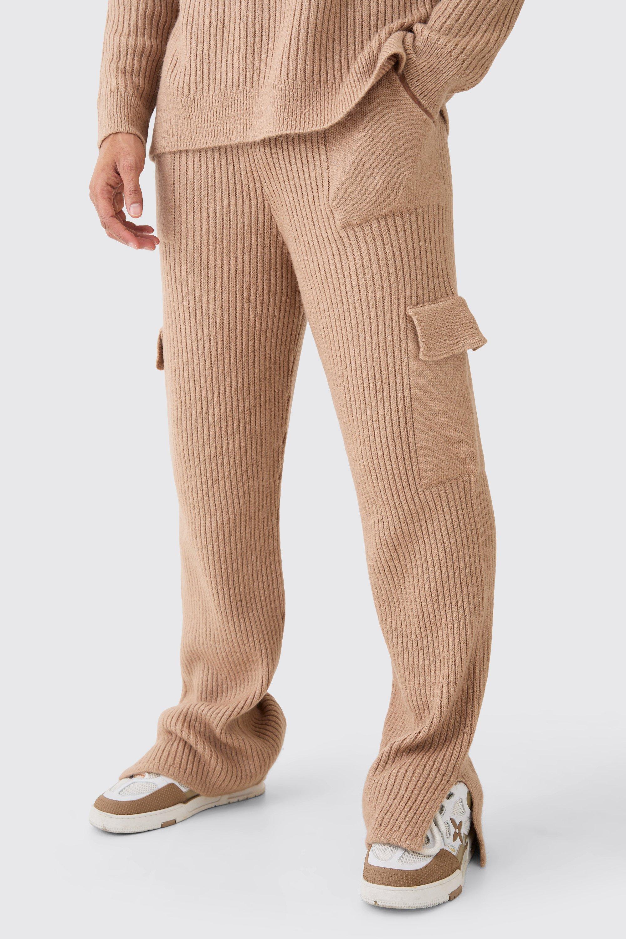 Relaxed Marl Ribbed Knit Cargo Sweatpants | boohooMAN USA Product Image