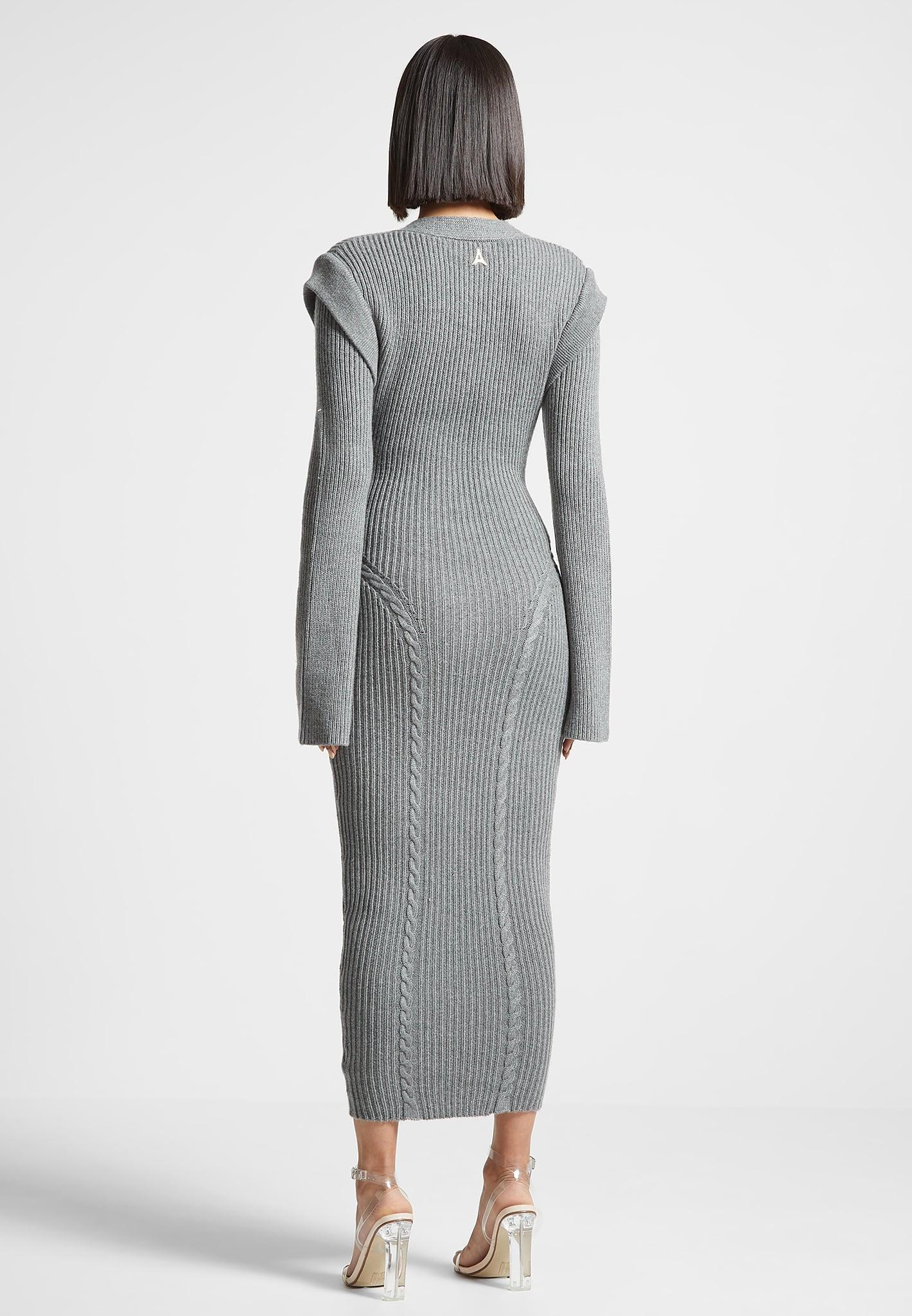 Wide Shoulder Knitted Midaxi Dress - Grey Female Product Image