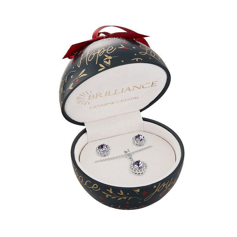 Brilliance Cubic Zirconia Stud Earrings & Bubble Initial Pendant Necklace Set, Women's, Size: 18", Silver Tone E Product Image