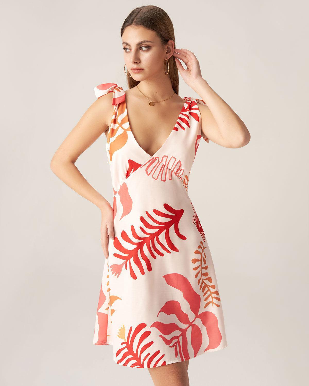 Bettydress-Red Floral Tie Strap Mini Dress Product Image