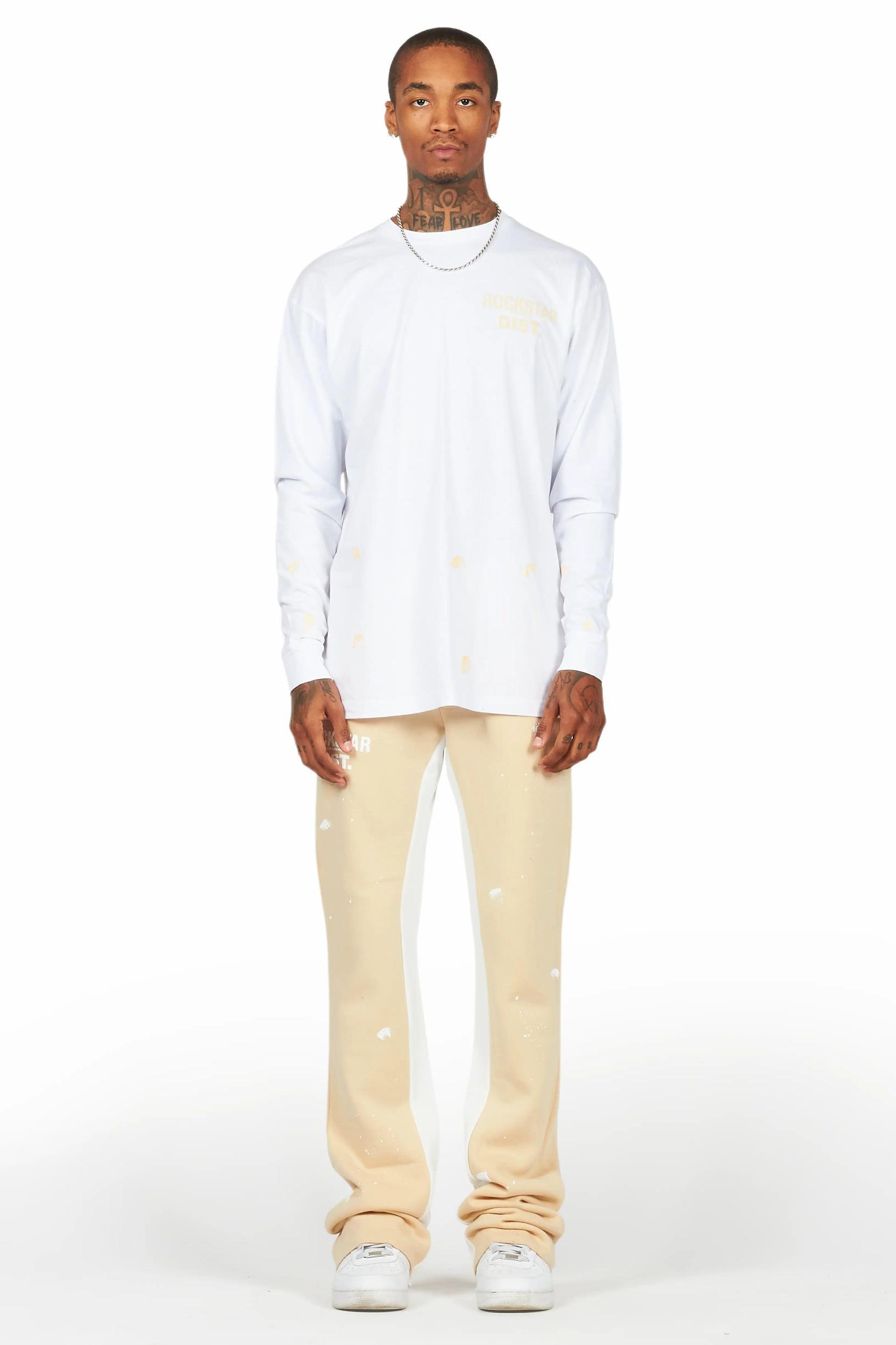 Raffer White/Beige Long Sleeve T-Shirt/Baggy Pant Set Male Product Image
