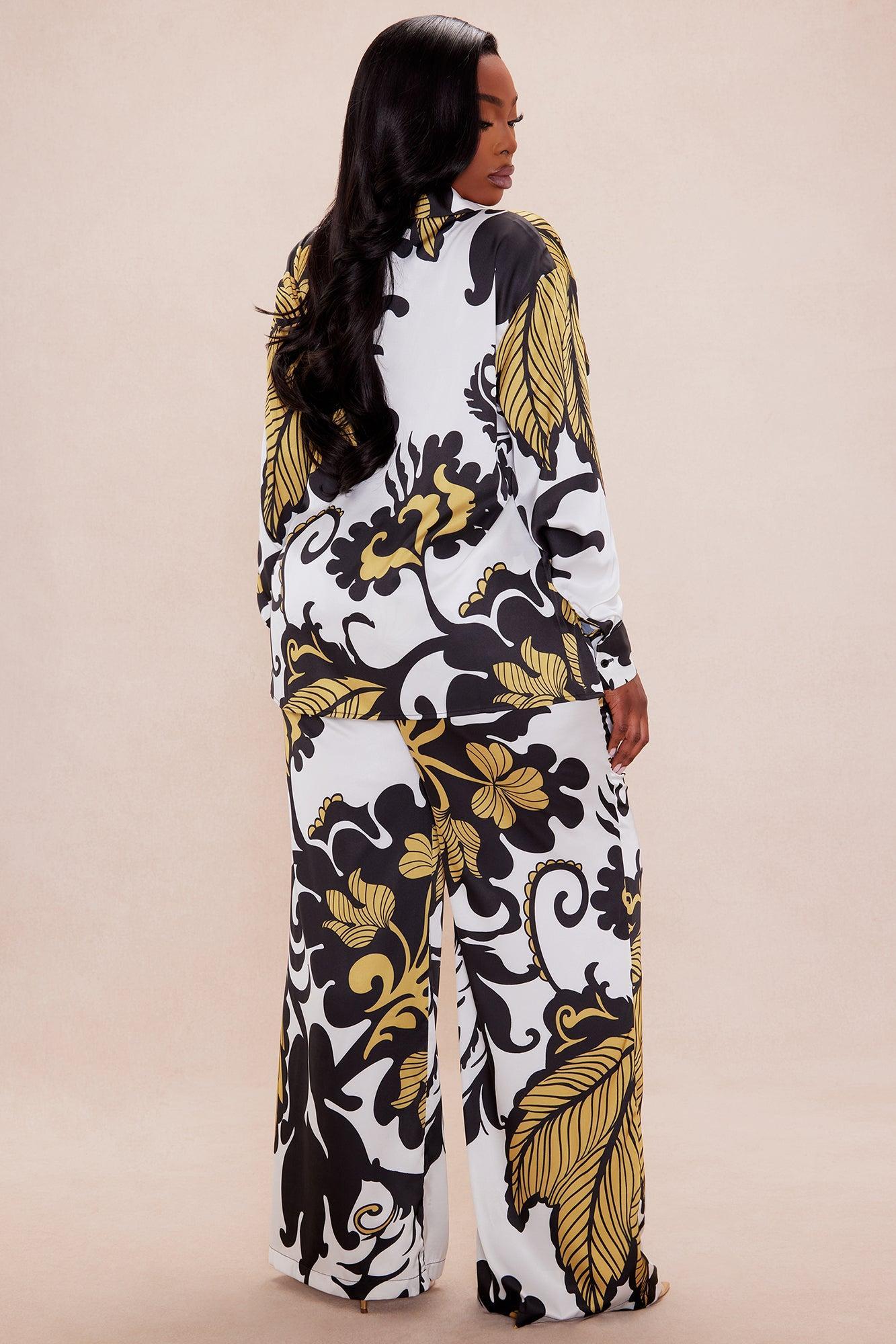 Adima Satin Wide Leg Pant Set - Gold/combo Product Image