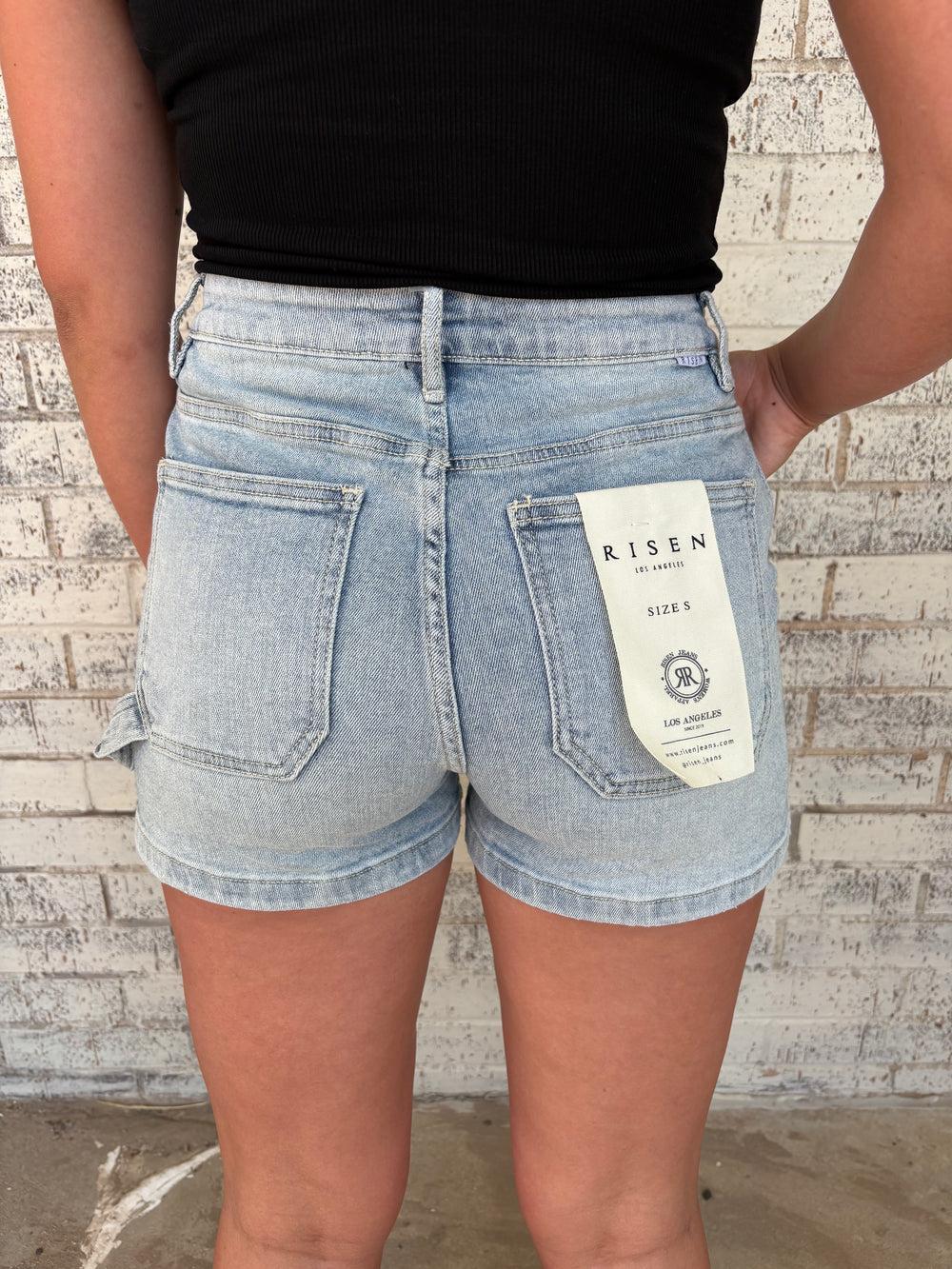 Risen High Rise Light Wash Shorts Product Image
