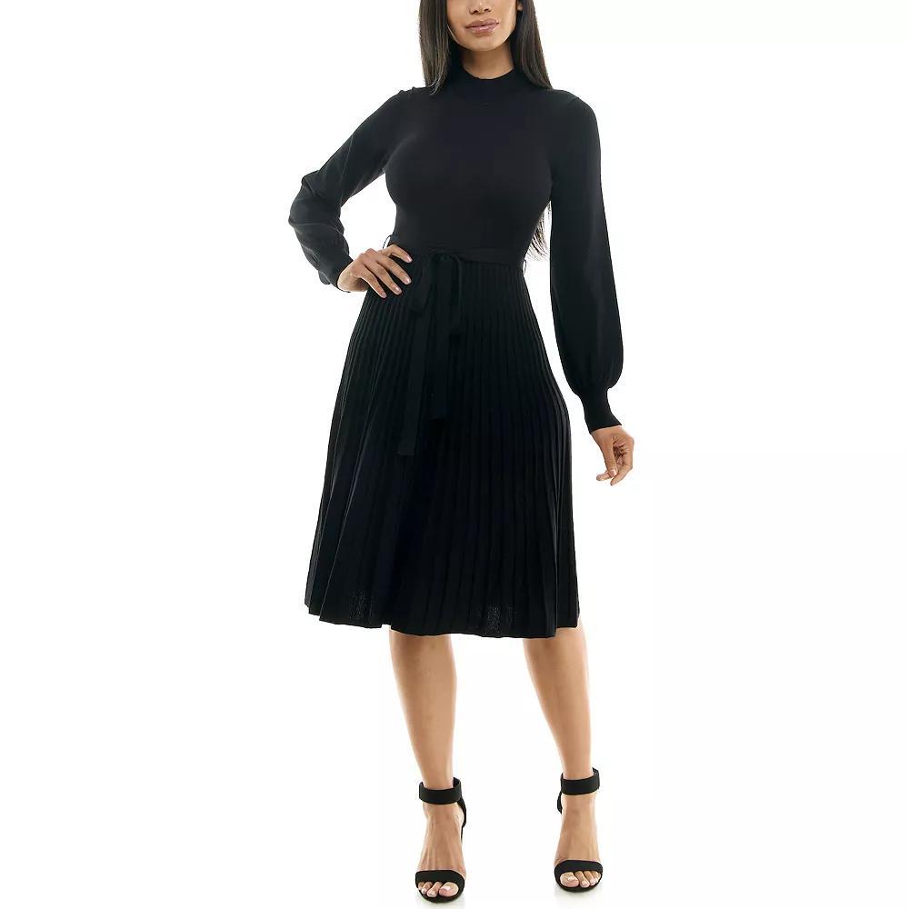 Women's Nina Leonard Balloon Sleeve Pleated Midi Sweater Dress, Size: Small, Deep Blue Product Image