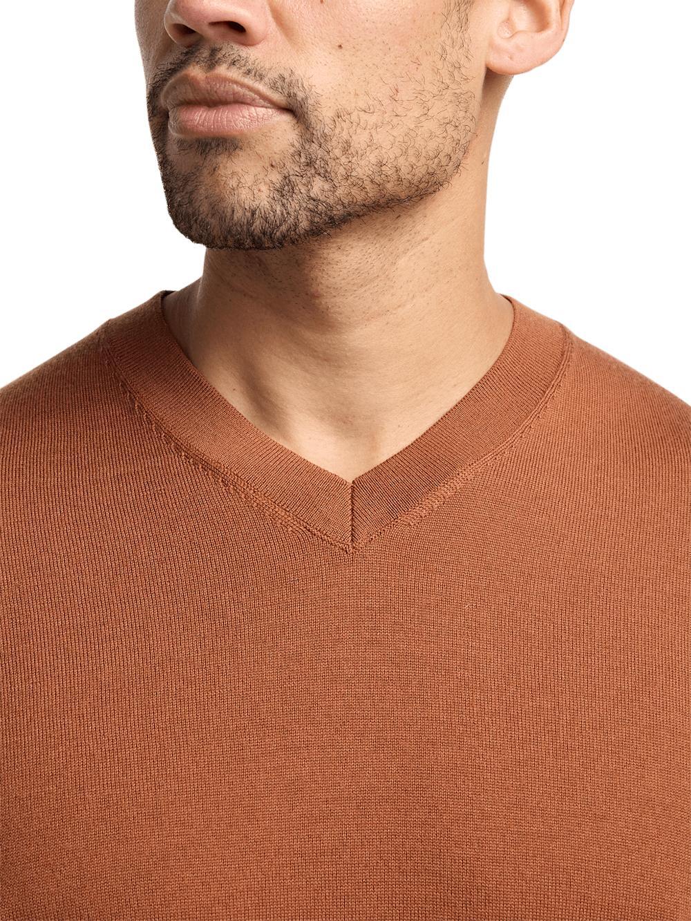 Merino Wool V-neck Sweater - Copper Product Image