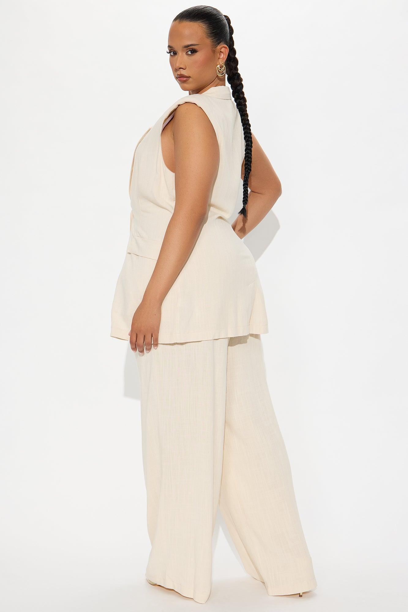 Essential Linen Vest Pant Set - Beige Product Image