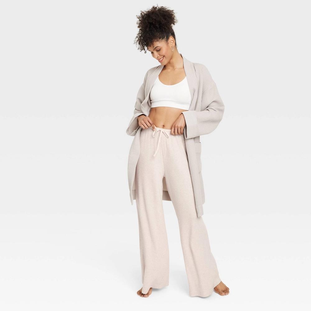 Women's Cozy Ribbed Wide Leg Pants - Auden™ Oatmeal XS: Relaxed Fit, Mid Rise, Full Waistband Elastic, Abstract Marble Pattern Product Image