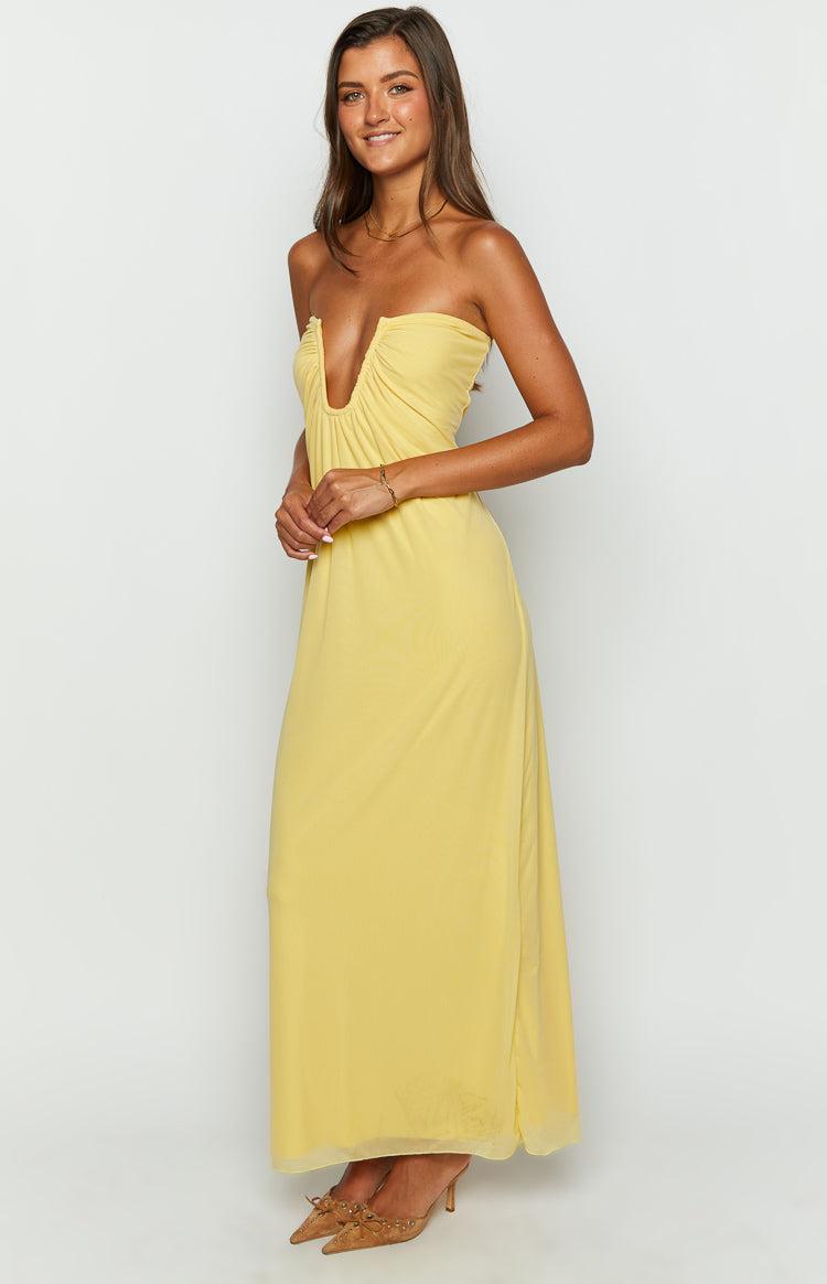 Braelyn Yellow Strapless Maxi Dress Product Image