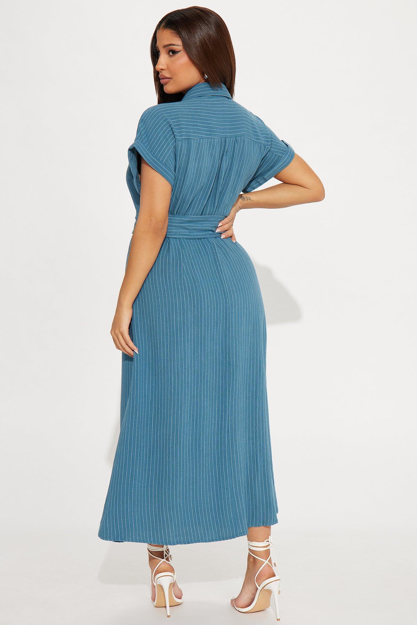 Eliza Button Up Maxi Dress - Blue Product Image