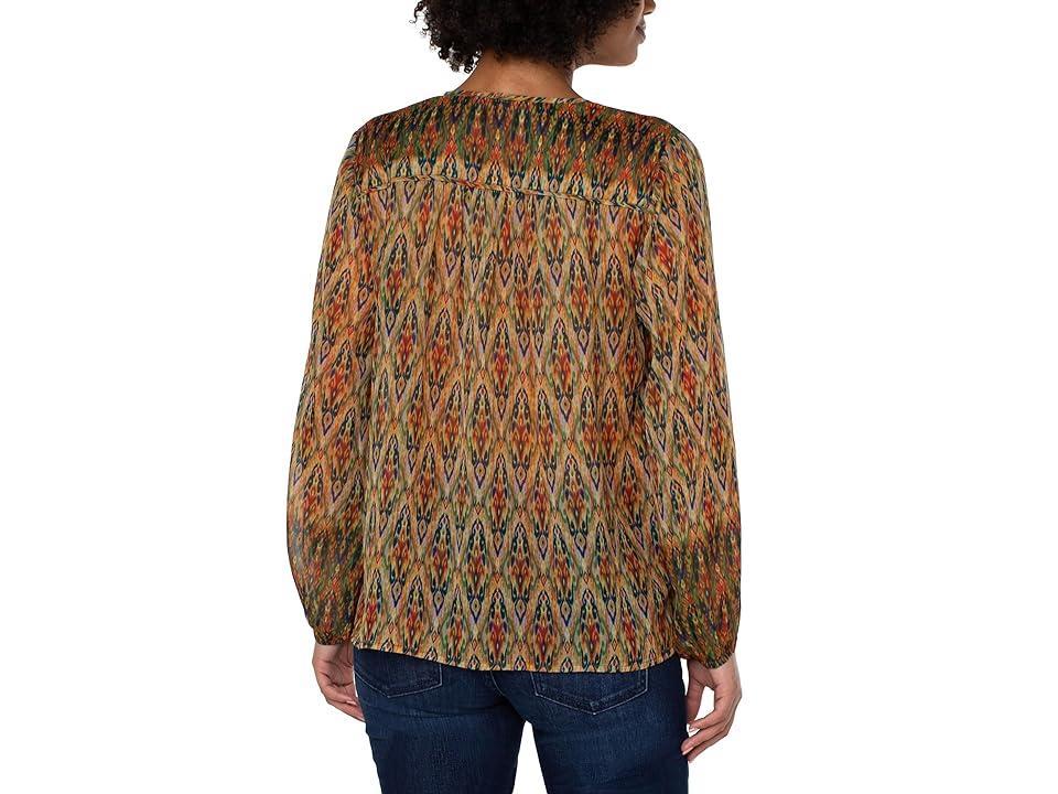 Liverpool Los Angeles Long Sleeve Double Layer Tie Front Woven Blouse (Multicolor Print Ikat) Women's Clothing Product Image