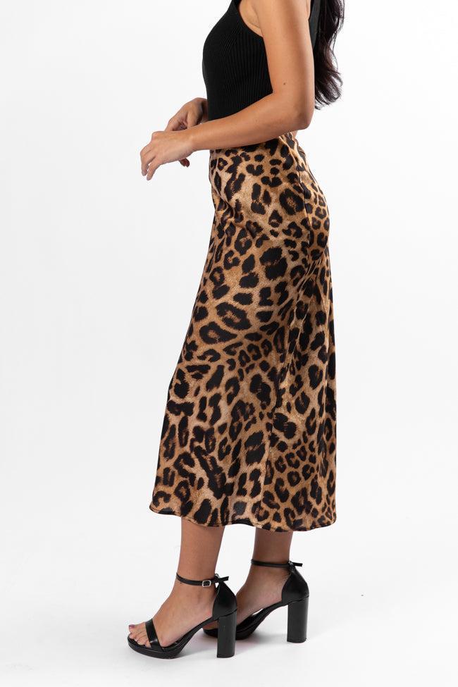 Into The Night Satin Leopard Midi Skirt FINAL SALE Product Image