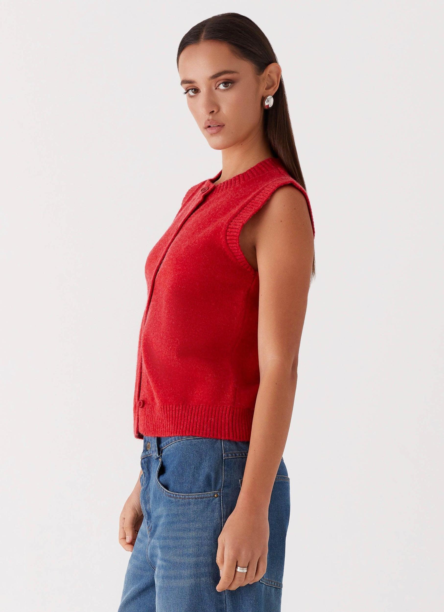 Hanson Knit Vest Top - Red Product Image
