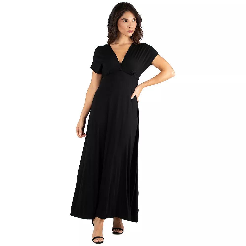 Women's 24seven Comfort Apparel Cap Sleeve V-Neck Maxi Dress, Size: Medium, Black Product Image