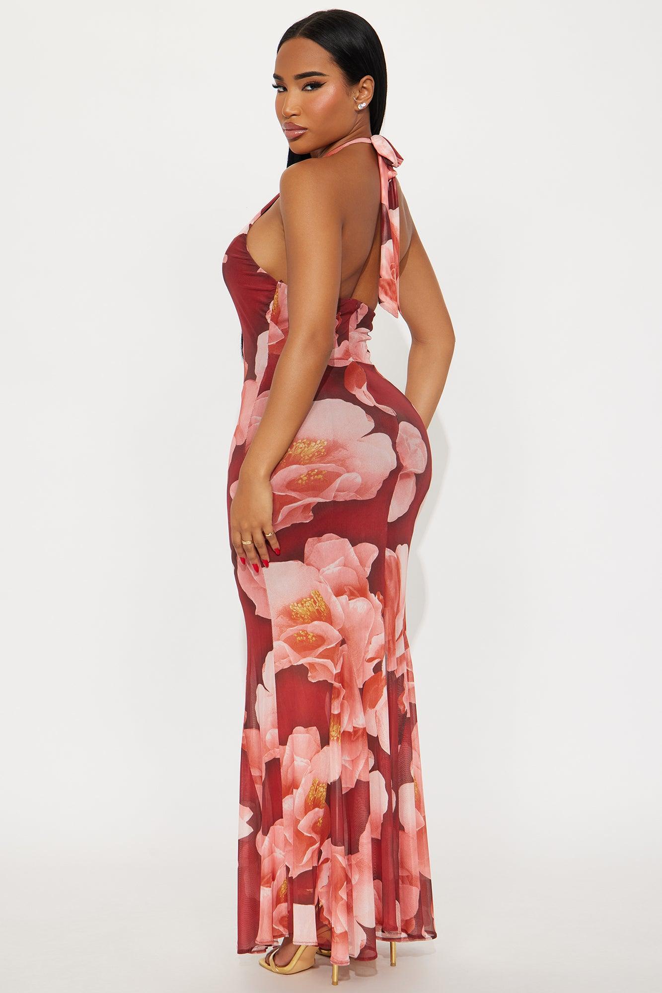 Isn't She Lovely Halter Maxi Dress - Wine/combo Female Product Image
