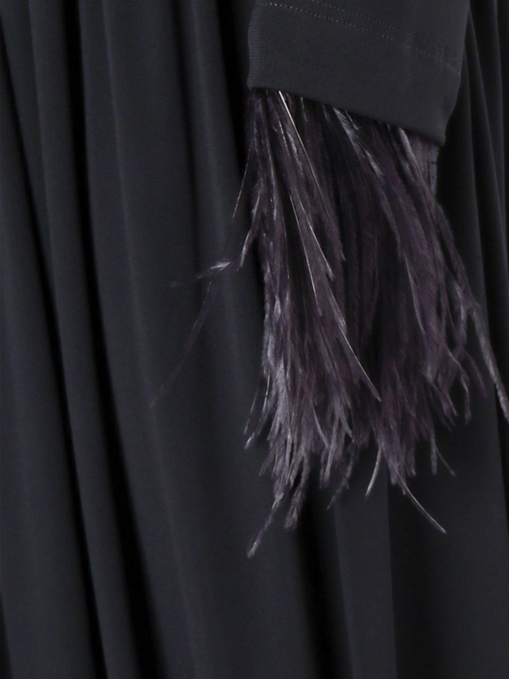 ALBERTA FERRETTI Pleated Dress With Feathers In Black Product Image