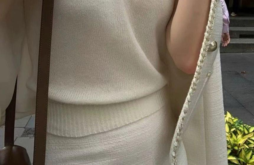 Halter-Neck Plain Knit Wool Top Product Image