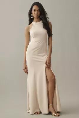 BHLDN Juliana High-Neck Side-Slit Stretch Crepe Maxi Dress Product Image