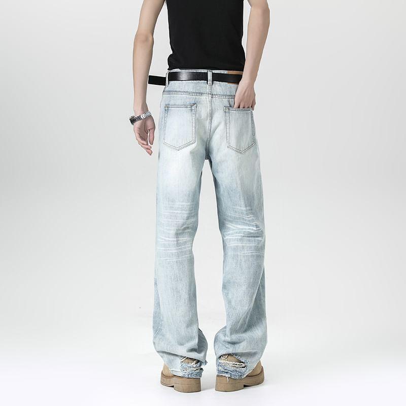 Mid Rise Washed Distressed Loose Fit Jeans Product Image