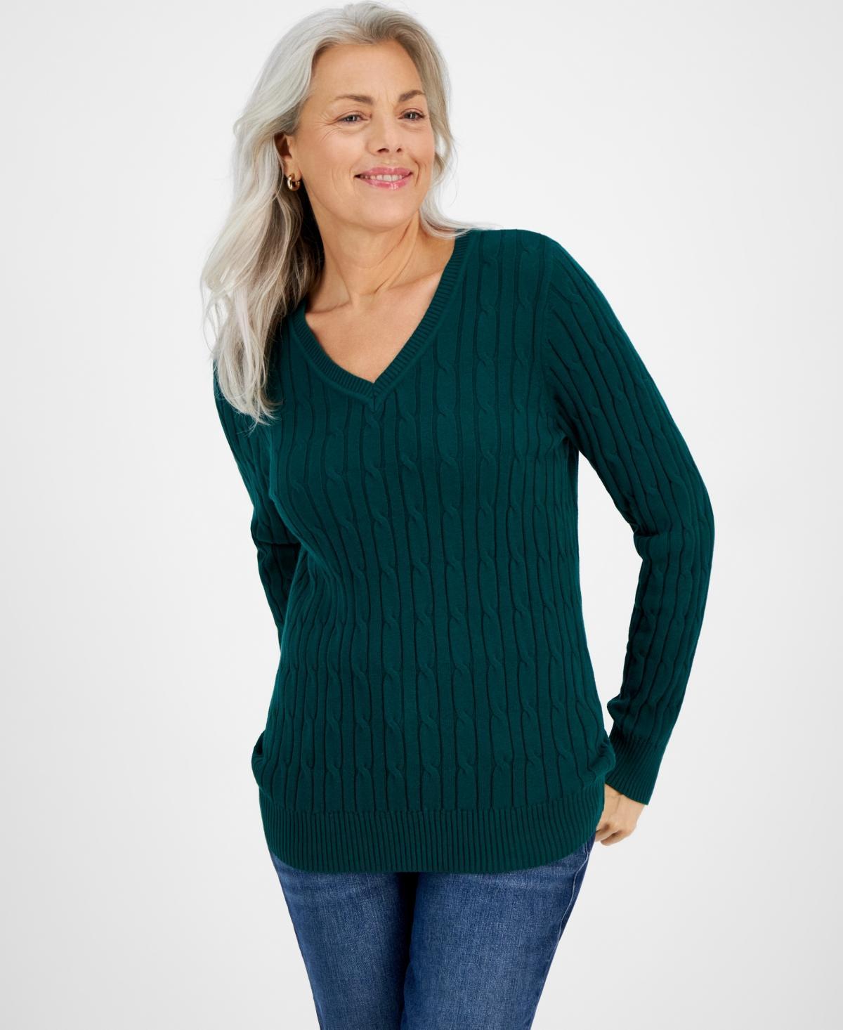 Style & Co Womens Cotton Cable-Knit V-Neck Sweater, Created for Macys Product Image